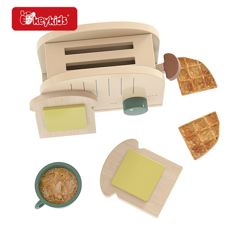 Kids pretend play appliance wooden toaster toys set with cup W10D645