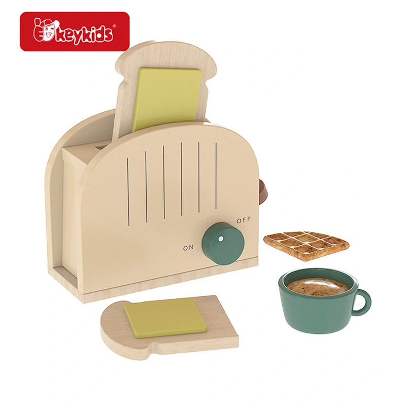 Kids pretend play appliance wooden toaster toys set with cup W10D645